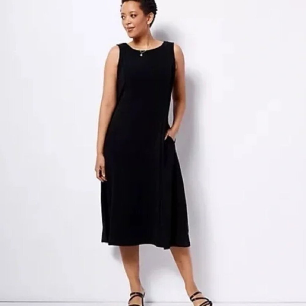 Susan Graver Every Day Petite XXS Black Liquid Knit Midi Dress